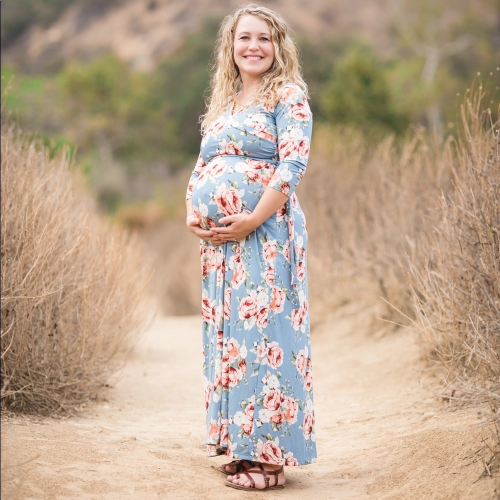 Floor Length Blue Floral Dress